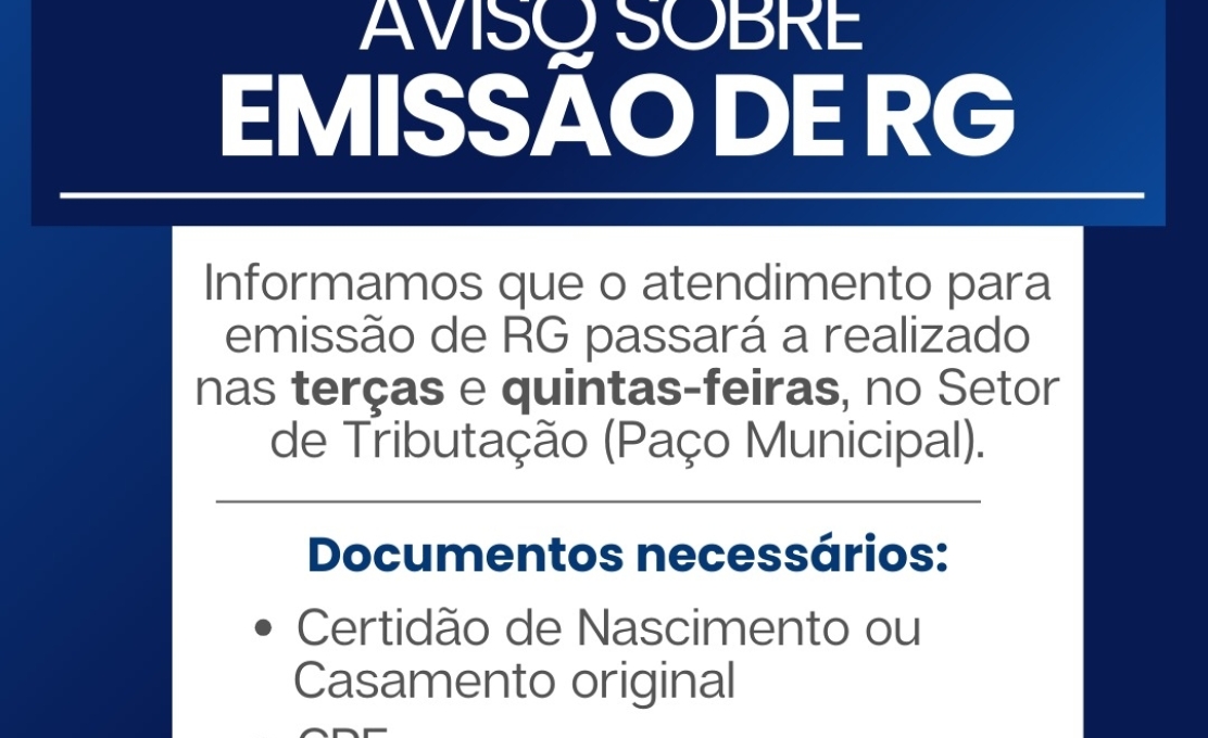 Aviso sobre emissão de RG 