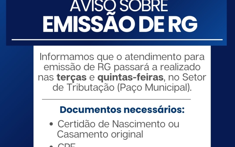 Aviso sobre emissão de RG 